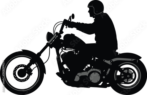 A motorcyclist rides a sleek bike on a clear road from a side viewpoint illustration