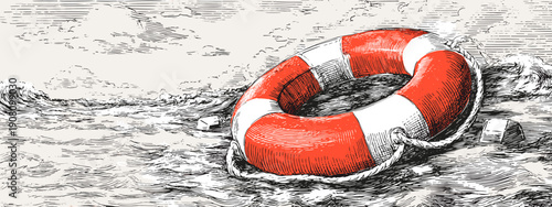 hand drawn vector illustration of  lifebouy
