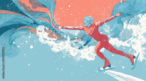 Vector abstract figure skating winter olympics game colored