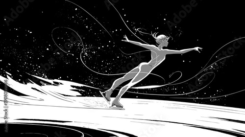 silhouette of a young woman figure skater vector illlustration winter sports