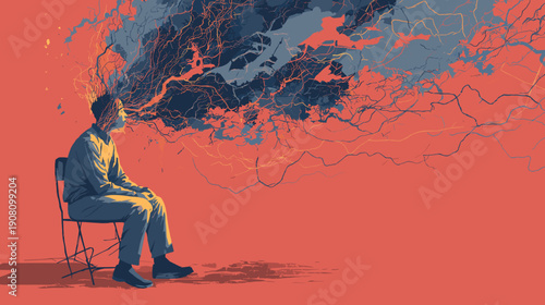 mental problem vector illustration mens dreaming analytics depression colored illustration 