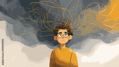 mental problem vector illustration mens dreaming analytics depression colored illustration 