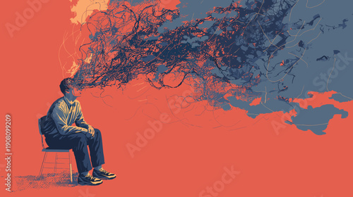 mental problem vector illustration mens dreaming analytics depression colored illustration 