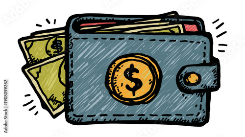 vector illustration of a dollar sign on wallet a white background