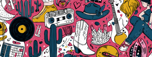 cowboy style disco banner for party western style art drawing design vector illustration