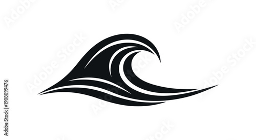 Stylized black wave icon on white background.