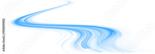 Futuristic neon laser blue lines move through city highway road traffic. Light motion wave creates energy trail and glowing direction. Fresh air enhances dynamic flow. PNG vector.