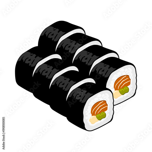 Set of 8 sushi rolls without background