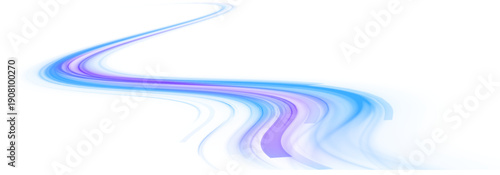 Futuristic neon laser blue lines move through city highway road traffic. Light motion wave creates energy trail and glowing direction. Fresh air enhances dynamic flow. PNG vector.