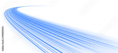 Neon laser blue speed motion lines travel across city road highway traffic. Light wave energy trail builds futuristic direction and glowing movement. Liquid flow inspires form. PNG vector.