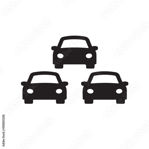 Minimalist Three Cars Triangular Formation Icon – Traffic, Carpool, Transport Vector