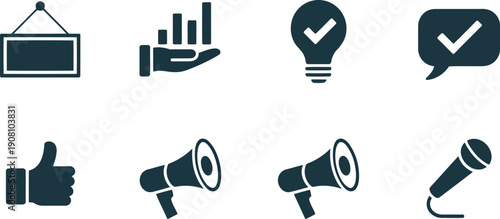 Diverse collection of business marketing communication and social media digital icons for interfaces