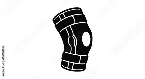 Simple black silhouette of a knee brace isolated on a white background
