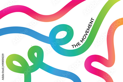 Abstract Colorful Fluid Ribbon Background with Vibrant Gradients and Dynamic Flowing Lines, Creative "The Movement" Concept Illustration