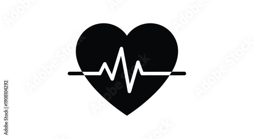A black heart shape incorporates a white electrocardiogram heartbeat line
