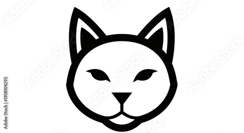 Minimalist black and white cat face icon for design and creative projects
