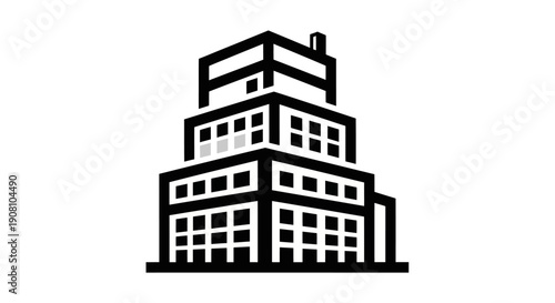 Modern building icon black and white