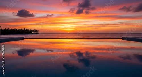 Serene sunset over calm waters illustration