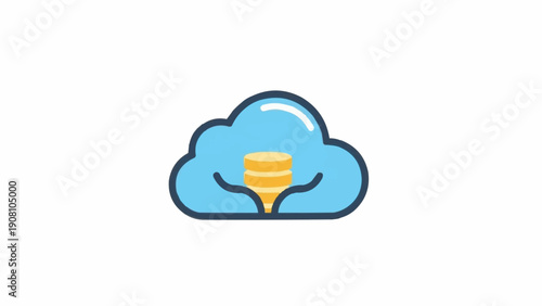Cloud Storage Icon with Database Symbol Inside.