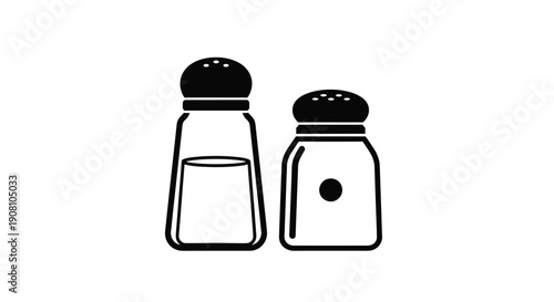 Simple black and white illustration of a salt and pepper shaker pair