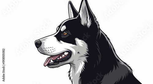 Black and white husky dog portrait on white background vector illustration