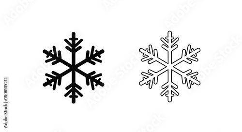 Two delicate snowflake illustrations one filled and one outlined