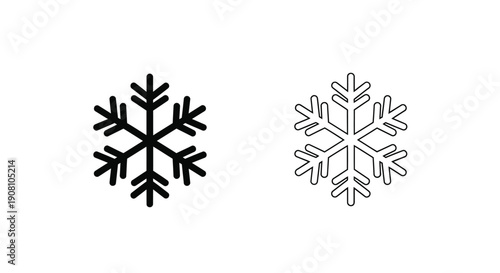 Two black and white snowflake illustrations with differing designs