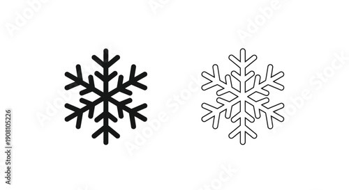 Two snowflake illustrations a solid black design and a white outline