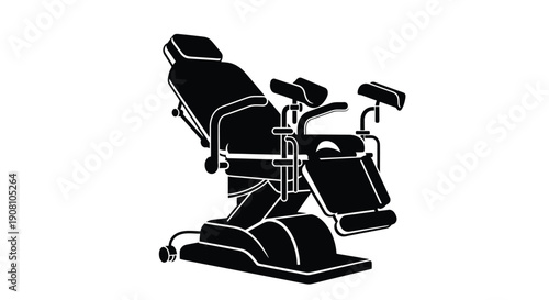 Black silhouette of a dental chair with visible instruments and features