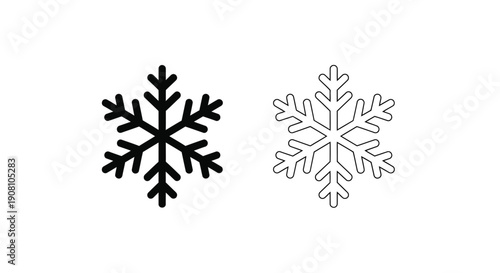 Two snowflake illustrations one dark and one light on a white background
