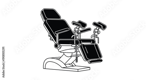 Black and white line drawing of a medical examination chair