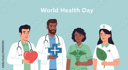 Flat Design Illustration World Health Day with Doctors and Nurses