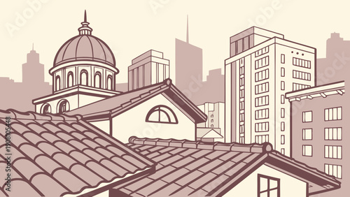 Traditional Rooftops Modern City Vector