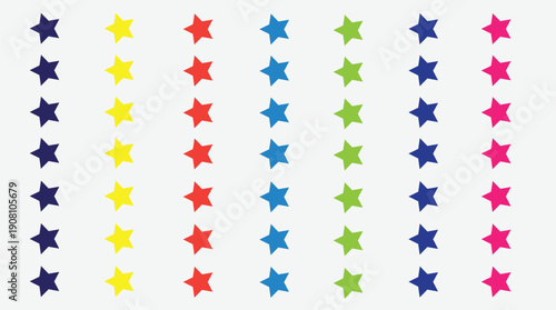 A colorful seamless pattern of festive stars and star-shaped confetti creates a celebratory holiday wallpaper decoration