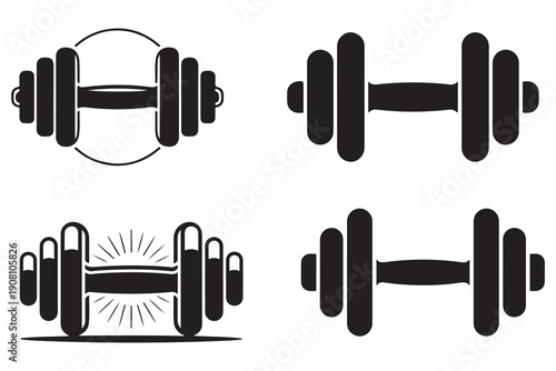 Minimal dumbbell collection sport training and bodybuilding symbols
