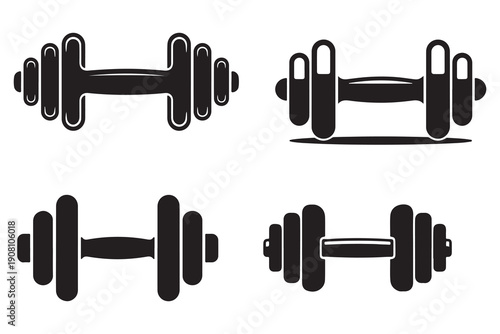 Dumbbell fitness icon set gym workout equipment silhouette illustration
