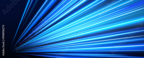 Bright neon streaks sweep across a dark abstract space, forming loops of motion and intensity. Energy pulses along curves. Designed for futuristic vector.