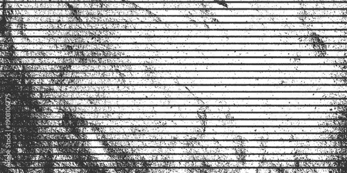 Black and white horizontal stripes with textured grunge overlay and scattered speckles abstract background