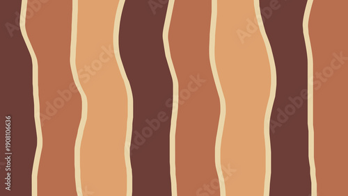 Abstract brown and beige vertical wavy stripes background. Retro 70s style earth tone line pattern. Minimalist chocolate and caramel fluid curve wallpaper. Boho aesthetic vertical liquid flow texture.