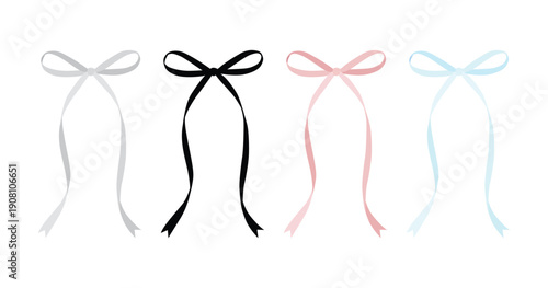 Minimalist bow illustration in flat vector style. Cute decorative ribbon bow with clean shapes and smooth curves, isolated on white background. Perfect for invitations, branding, packaging, cards, and