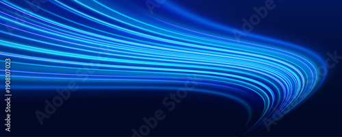 Neon ribbons curve and twist through a dark futuristic space, forming waves of energy. Light pulses shimmer along paths. Ideal for bold vector.