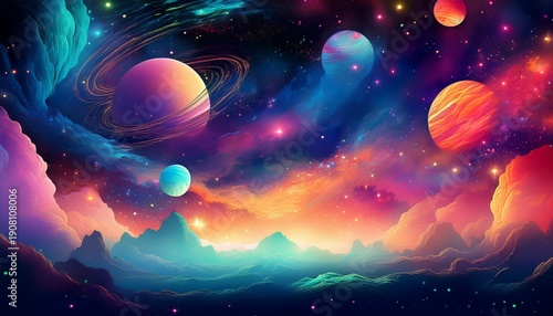 colourful cosmic galactic space background banner displaying a vibrant deep space panoramic view that includes a multitude of stars planets and cloud formations