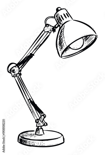 Adjustable desk lamp drawing for study and work environments, perfect for educational materials, business presentations, or home office decor resources.