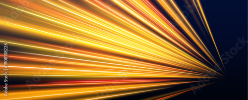 Neon streaks flow through a dark futuristic frame, creating waves of energy and motion. Particles shimmer along curves. Perfect for digital vector.