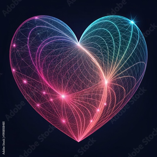 Vibrant heart shaped lines and lights in modern design