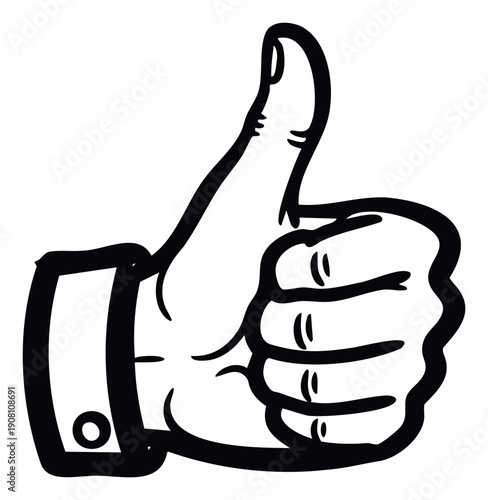 Simple graphic depicting a hand showing a thumbs up gesture, perfect for communicating approval, agreement, success, or positive feedback in various visual applications and digital platforms