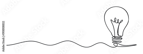 A simple continuous line drawing of a light bulb symbolizing a new idea, inspiration, or solution, suitable for business presentations, educational content, and modern graphic design.