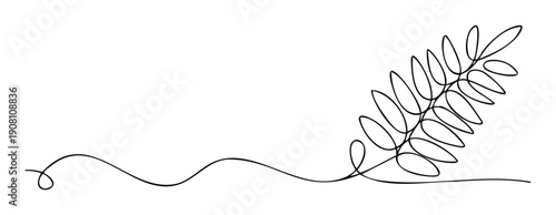 Minimalist continuous line drawing of a botanical branch with delicate leaves perfect for elegant nature themed event invitations or decorative branding materials