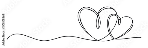 A single continuous line drawing forming two connected hearts symbolizing enduring love and romantic devotion perfect for Valentines Day decorations or wedding invitations