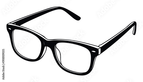 Elegant black framed eyeglasses with clear lenses, ideal for symbolizing intellect, professional vision, smart fashion, academic concepts, or optical product display in diverse visual